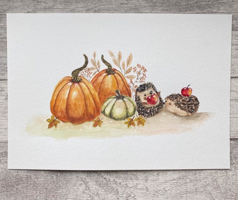 Kürbisse mit Igel