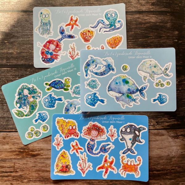Set of 4 Sticker-Sheets Unter dem Meer Beas Aquarellminis